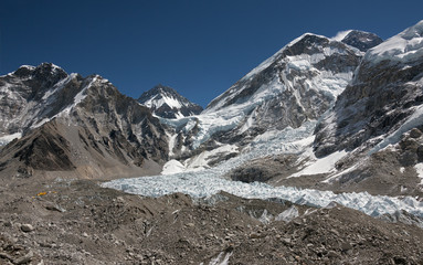 General view of the storm camp (EBC) and Mt. Everest, Nepal