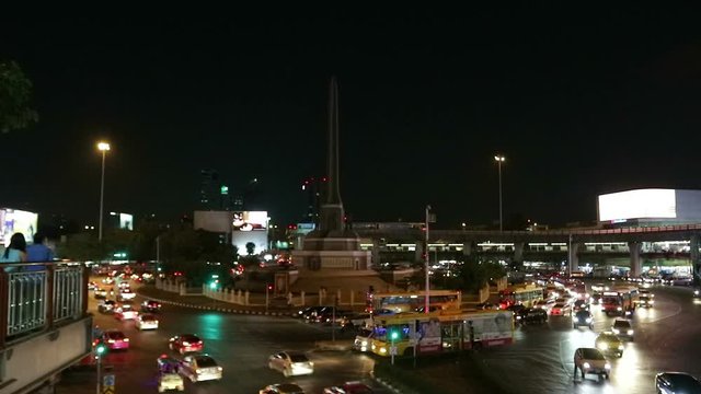 Night  shot  of traffic jam  at Victory Monument , Bangkok , Thailand, 23/02/2017