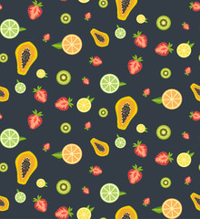 Colorful tropical fruits and strawberries seamless pattern