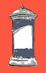 Advertising column with a poster