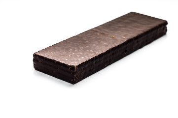 Chocolate wafer isolated on white background, sweet snack in dark cocoa glaze