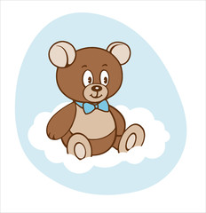Obraz na płótnie Canvas Cute cartoon teddy boy bear on white cloud