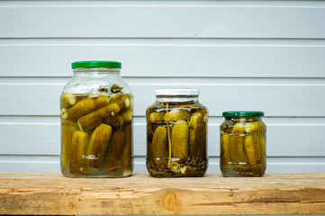 Homemade pickled cucumbers in glass jar