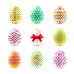 A set of colorful painted Easter eggs. Vector illustration.