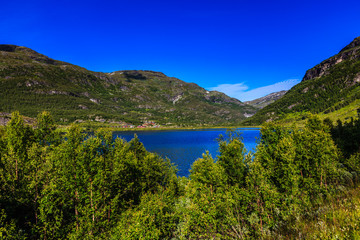 Fototapeta na wymiar Beautiful natural landscape on a lovely summer day west in Norway