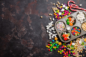 Colorful candies and lollipops