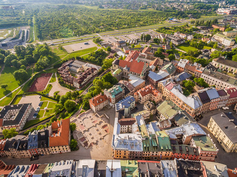 Fototapeta Lublin stare miasto. Plac Po Farze z lotu ptaka.