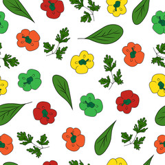 Colorful seamless pattern with paprika, spinach and parsley vector illustration, colorful print for design.