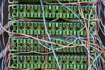 Old Pair Cable Connection Telecommunication Systems Closeup