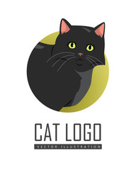 Black cat Vector Flat Design Illustration