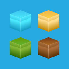 Isometric 3D cube textures set for computer games vector. 3d textures set