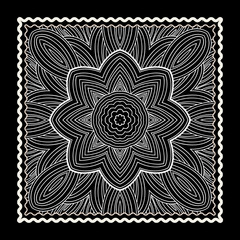 Black Bandana Print. Vector ornamental tile pattern with border and frame