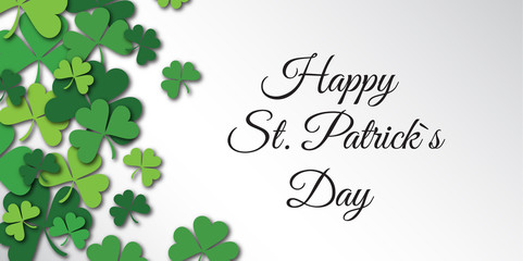 Happy Saint Patrick Day congratulation card with clover, shamrock. - 138698819