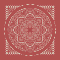 Red Bandana. Marsala trendy color. Vector ornamental tile pattern with border and frame