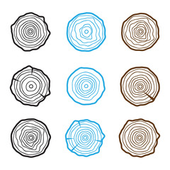 set of four tree rings icons. concept of saw cut tree trunk, forestry and sawmill