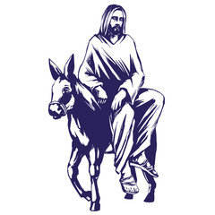 palm Sunday, Jesus Christ rides on a donkey into Jerusalem , symbol of Christianity hand drawn vector illustration sketch