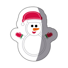 sticker shading snowman with scarf and gloves vector illustration