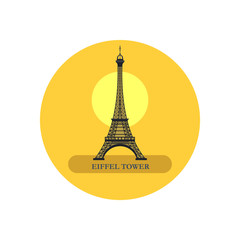 Eiffel tower. Round icon. Paris, France. Vector illustration.