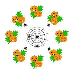 Naklejka premium Pumpkins with spiders on white background