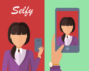 Fototapeta premium Selfie Conceptual Illustration in Flat Design.