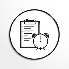 The list of tasks and a table clock. Conditional symbol. Vector icon.
