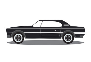 Fototapeta na wymiar The sports car in flat style vector an illustration with the image of the american muscle sports car.Side view, isolated. For the websites, for games, children's goods and packings, toys emblems. 