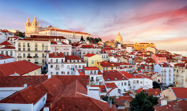 Lisbon, Portugal town skyline at Alfama.