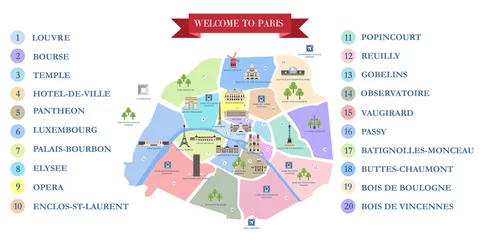 Deurstickers Vector detailed map of the city of Paris with its famous attractions and names. © katedemian