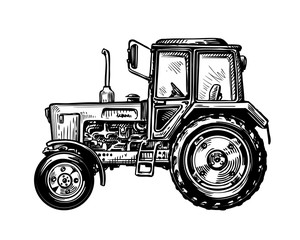Obraz premium Hand-drawn farm truck tractor. Transport sketch vector illustration