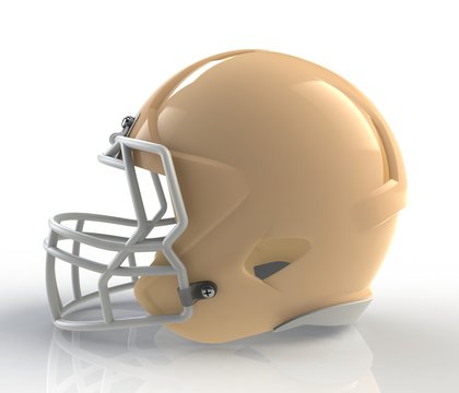 Shiny brown wax american football helmet side view on a white background with detailed clipping path, 3D rendering