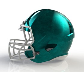 Naklejka premium Blue brushed galvanized american football helmet side view on a white background with detailed clipping path, 3D rendering