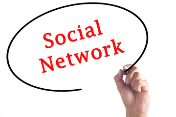 Hand writing Social Network on transparent board
