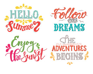 Summer Hand drawn lettering, typography inscription Adventures begins
