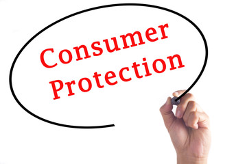 Hand writing Consumer Protection on transparent board