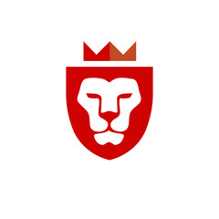 Lion head with shield and crow vector- vector sign concept illustration. Lion king head logo. Wild lion head graphic illustration. Design element.
