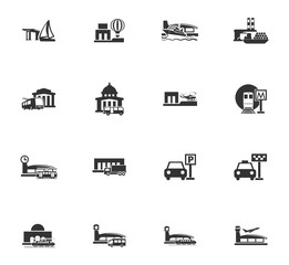 Stations of public transport icons set