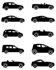 Ten cars silhouettes