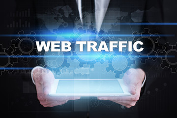 Fototapeta na wymiar Businessman holding tablet PC with web traffic concept.