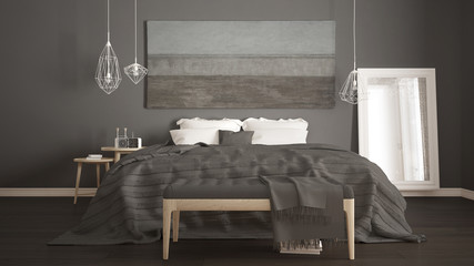 Classic bedroom, scandinavian modern style, minimalistic interior design, close-up