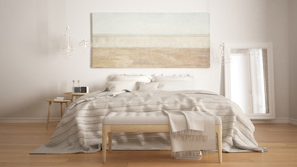Fototapeta na wymiar Classic bedroom, scandinavian modern style, minimalistic interior design, close-up