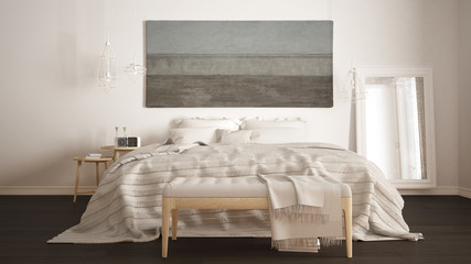 Classic bedroom, scandinavian modern style, minimalistic interior design, close-up
