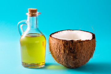 Coconut oil isolated on blue background
