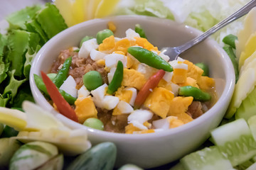 Chilli dip with pork and egg yolk, Thai cuisine