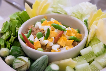 Chilli dip with pork and egg yolk, Thai cuisine