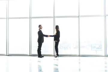 Young business partners handshaking after making agreement