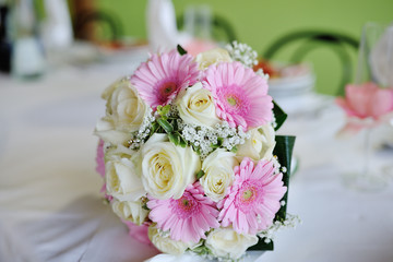 Wedding bouquet with roses and gerberas