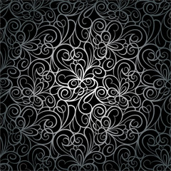 Abstract retro luxury seamless swirl background pattern in vector. Silver lace endless texture.