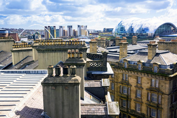 Newcastle City Skyline with the Millennium Bridge and The Sage in the distance.