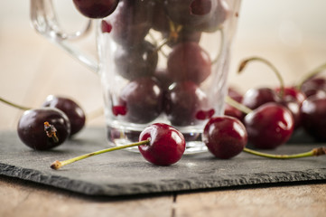 seasonal fresh cherry fruit in a glass