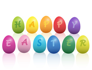 Easter eggs saying HAPPY EASTER. Isolated vector illustration on white background.